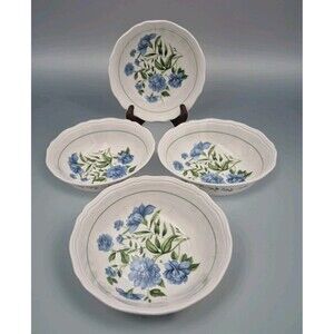 4 Envogue Elderose Small Soup Bowls Blue Floral Scalloped Rim Porcelain 6.5” New